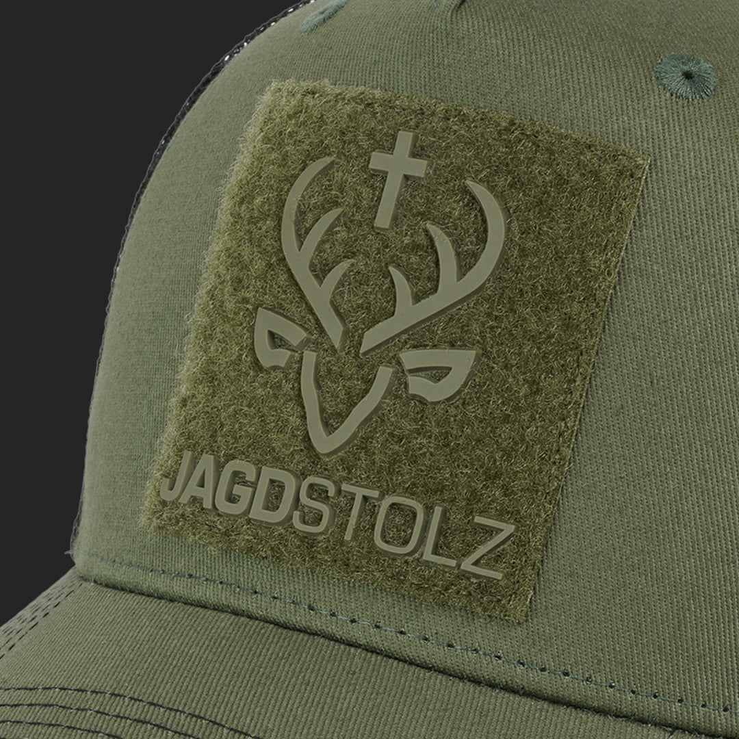 Jagdstolz Trucker Cap Oliv/Schwarz Patch Forelle