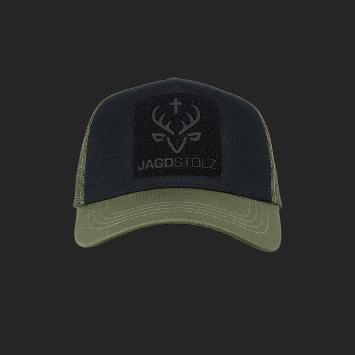Jagdstolz Trucker Cap Schwarz/Oliv Patch Hirsch