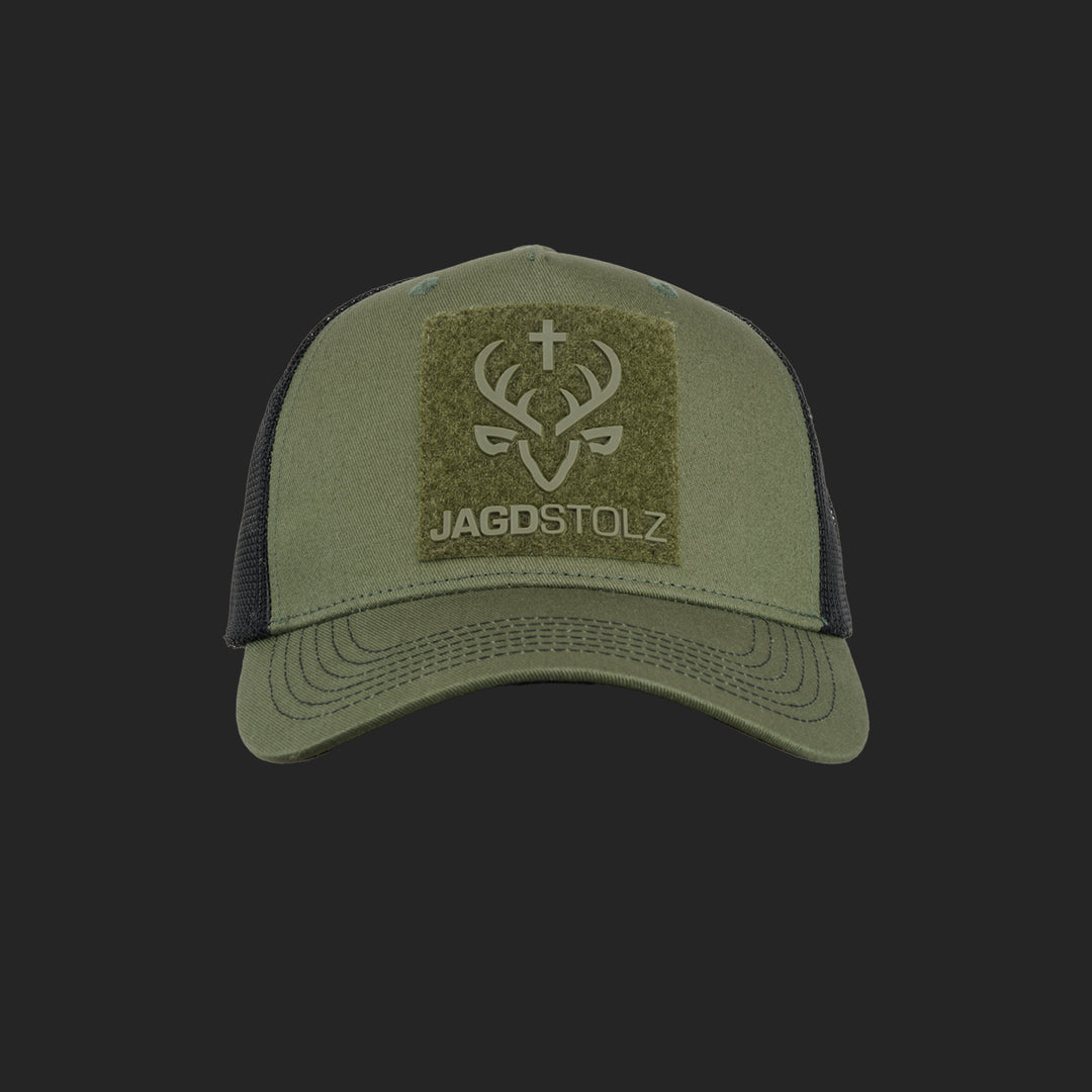 Jagdstolz Trucker Cap Oliv/Schwarz Patch Forelle