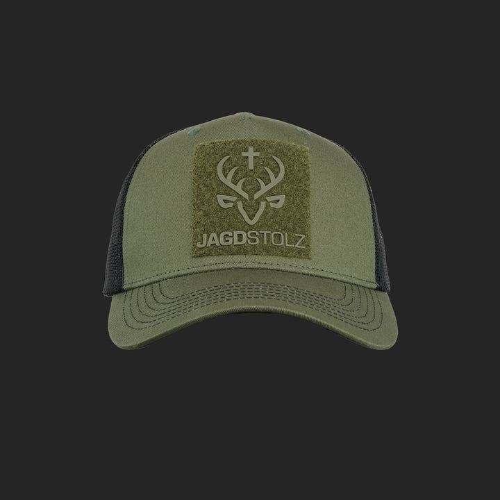 Jagdstolz Trucker Cap Oliv/Schwarz Patch Forelle