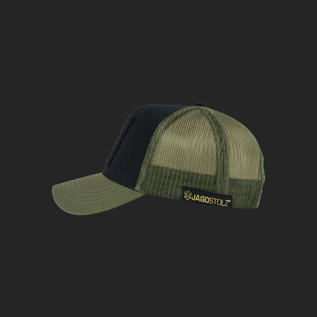 Jagdstolz Trucker Cap Schwarz/Oliv Patch Hirsch