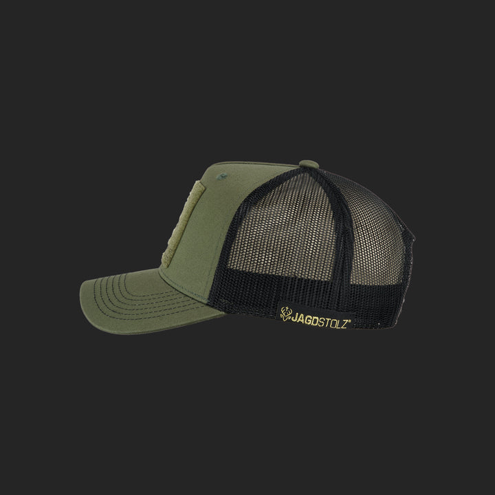 Jagdstolz Trucker Cap Oliv/Schwarz Patch Forelle