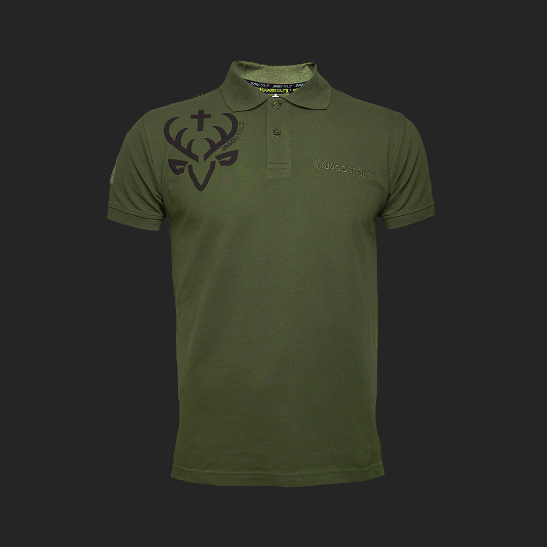 Jagdstolz Polo Oliv Logo Hirsch