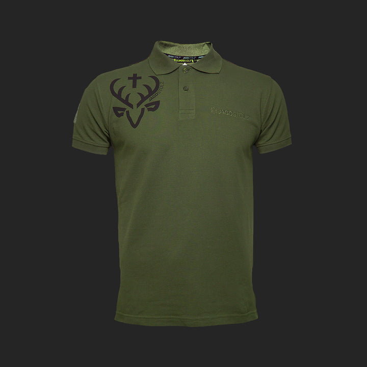 Jagdstolz Polo Oliv Logo Hirsch