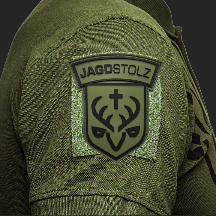 Jagdstolz Polo Oliv Logo Hirsch