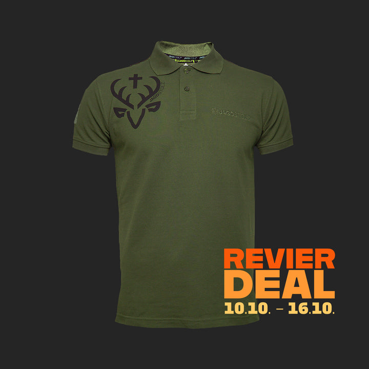 Jagdstolz Polo Oliv Logo Hirsch