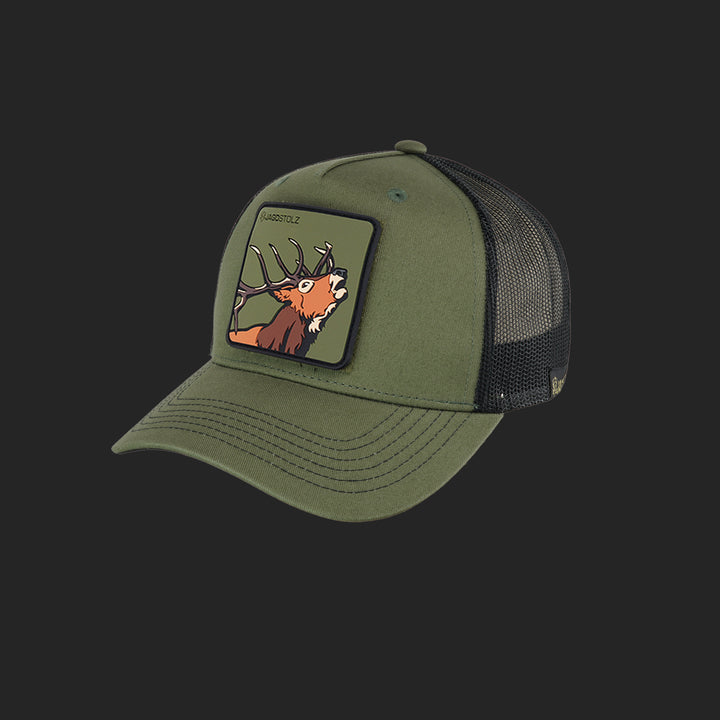 Jagdstolz Trucker Cap Oliv/Schwarz Patch Hirsch