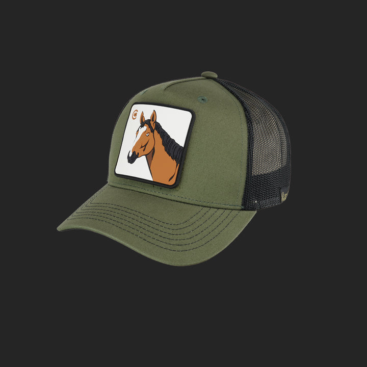 Jagdstolz Trucker Cap Oliv/Schwarz Patch Pferd