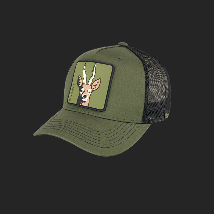 Jagdstolz Trucker Cap Oliv/Schwarz Patch Rehbock