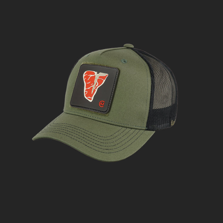 Jagdstolz Trucker Cap Oliv/Schwarz Patch T-Bone Steak