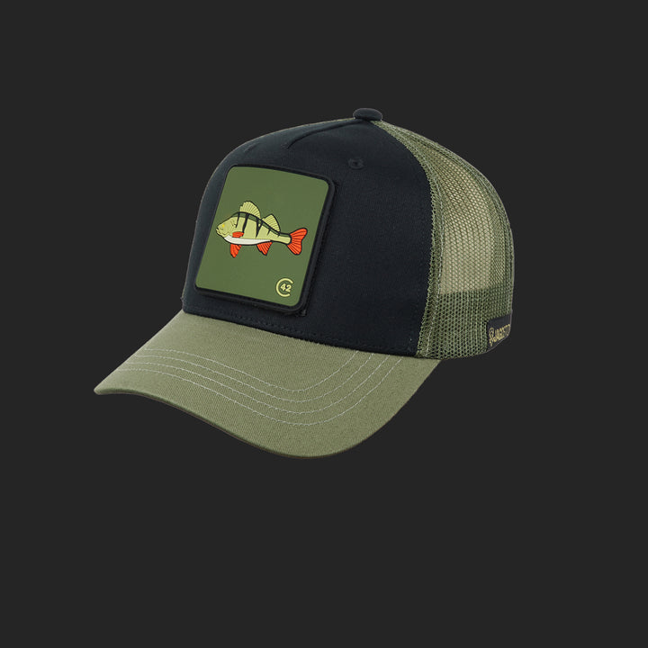 Jagdstolz Trucker Cap Schwarz/Oliv Patch Barsch