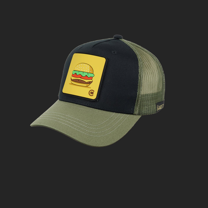 Jagdstolz Trucker Cap Schwarz/Oliv Patch Cheeseburger