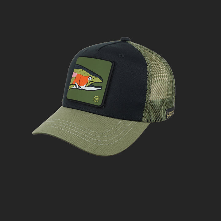 Jagdstolz Trucker Cap Schwarz/Oliv Patch Forelle