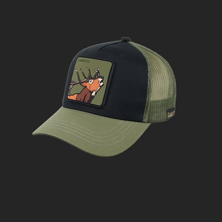 Jagdstolz Trucker Cap Schwarz/Oliv Patch Hirsch