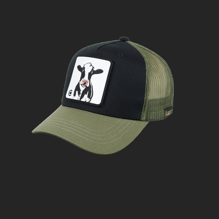 Jagdstolz Trucker Cap Schwarz/Oliv Patch Muh Kuh