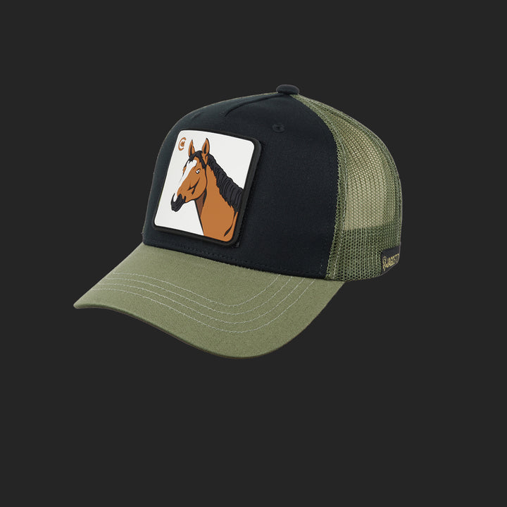 Jagdstolz Trucker Cap Schwarz/Oliv Patch Pferd