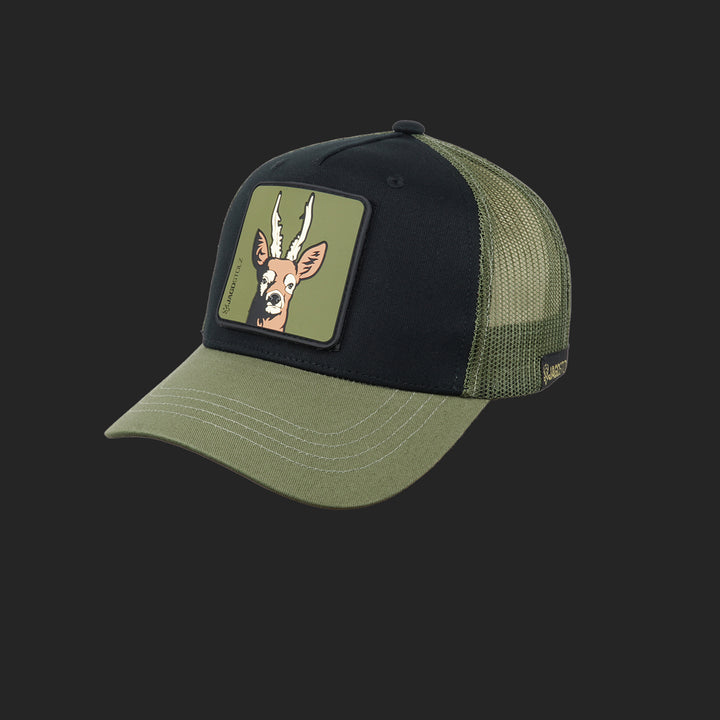 Jagdstolz Trucker Cap Schwarz/Oliv Patch Rehbock