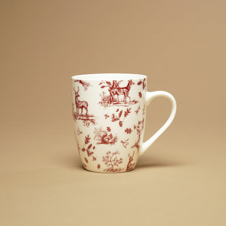 Clayre & Eef Porzellantasse Beige Rot mit Hirsch