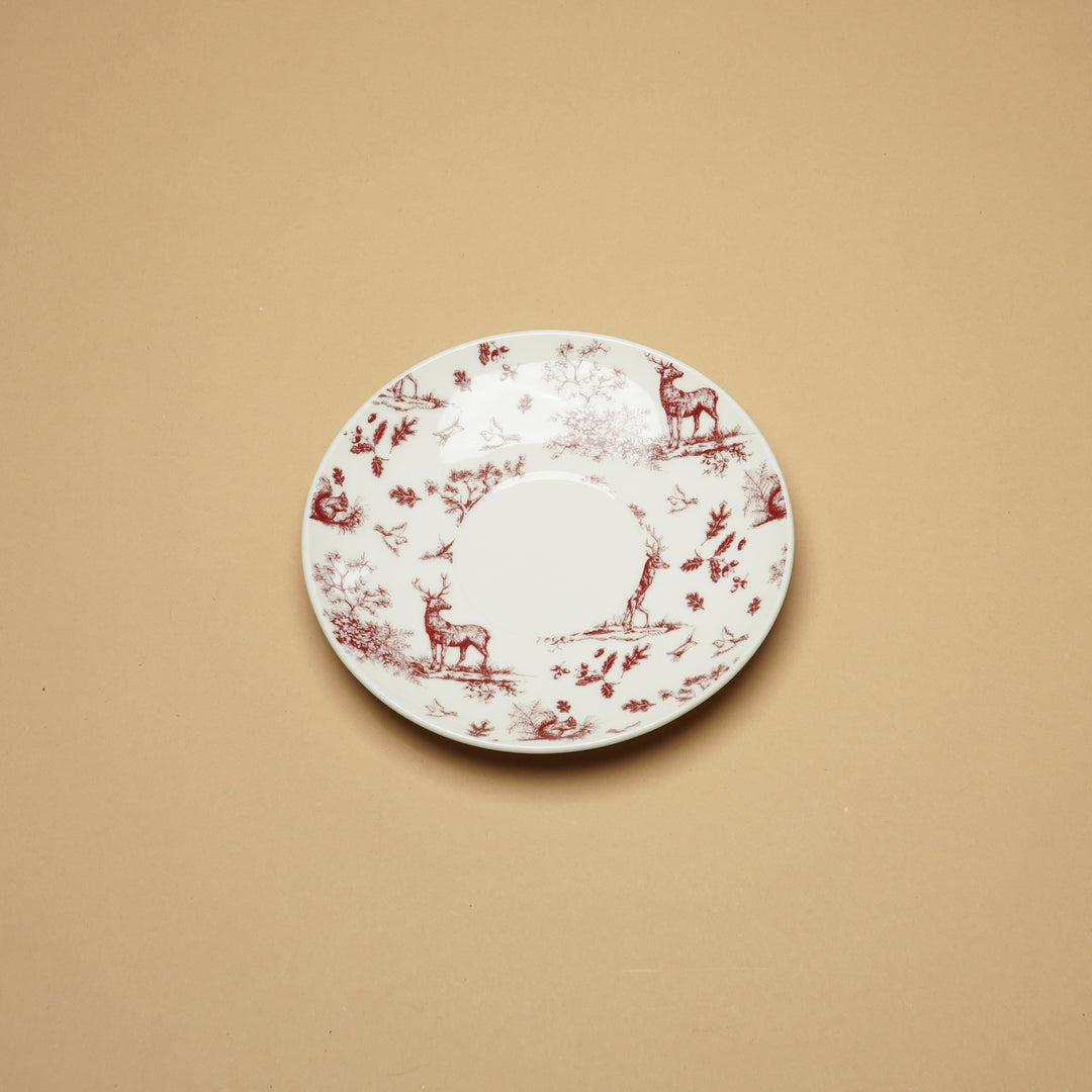 Clayre & Eef Porzellantasse mit Untertasse Beige Rot Wildmotiv