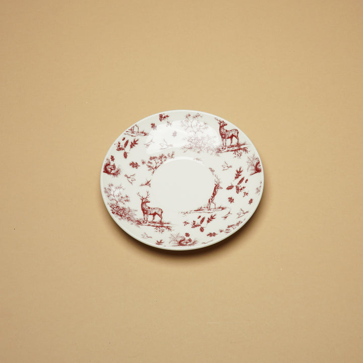Clayre & Eef Porzellantasse mit Untertasse Beige Rot Wildmotiv