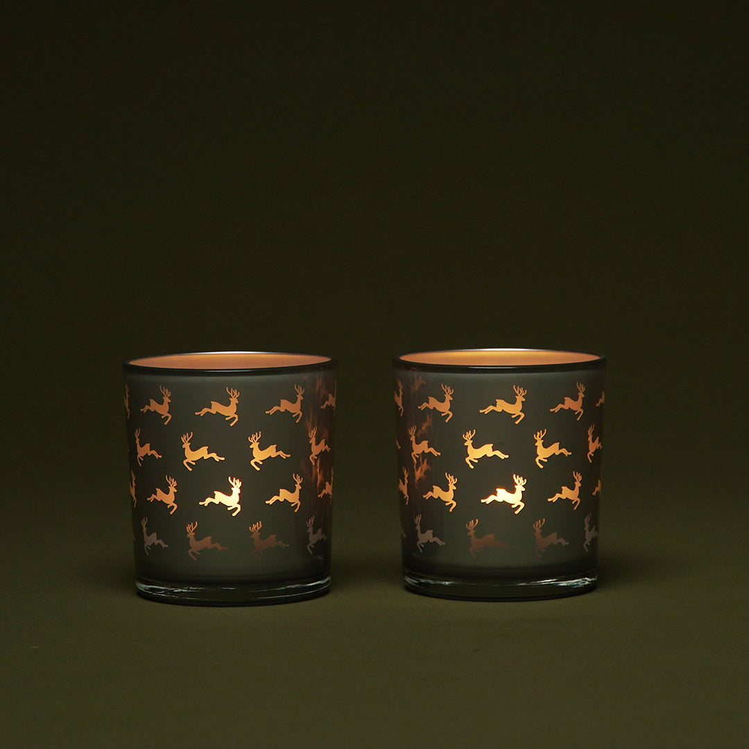 Edzard Teelichtglas 2er-Set Hiti mit Hirschmotiv