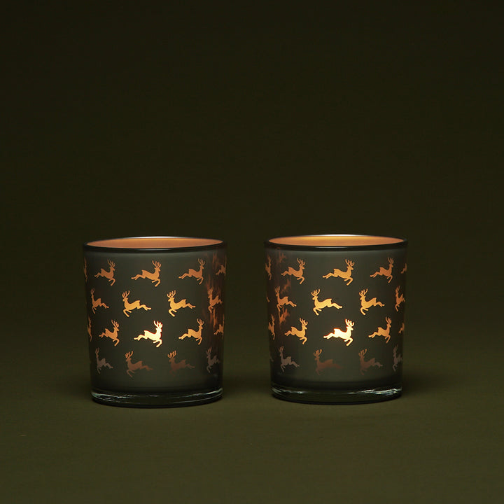Edzard Teelichtglas 2er-Set Hiti mit Hirschmotiv