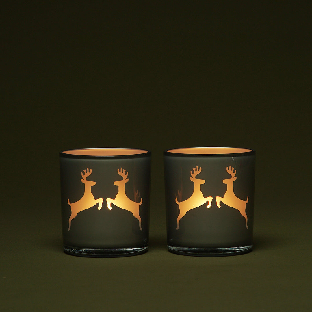 Edzard Teelichtglas 2er-Set Loki mit Hirschmotiv