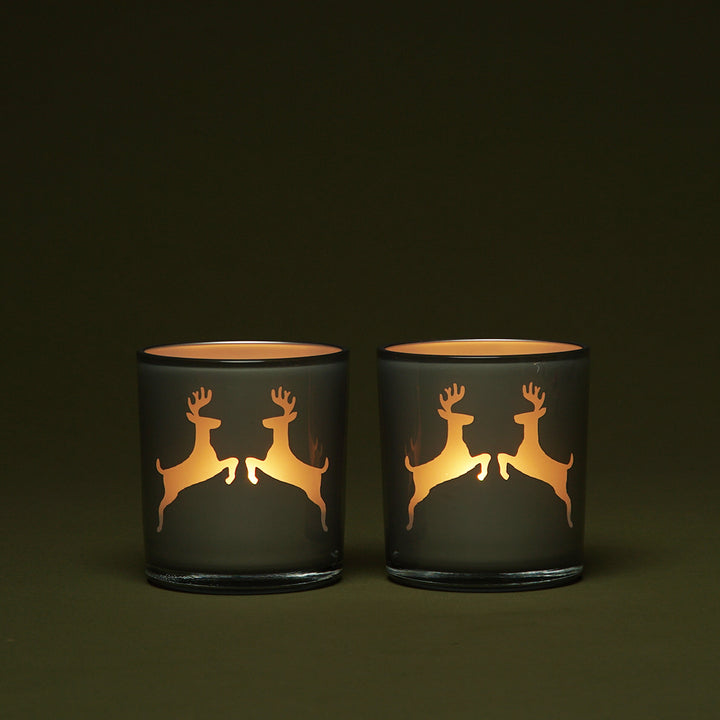 Edzard Teelichtglas 2er-Set Loki mit Hirschmotiv