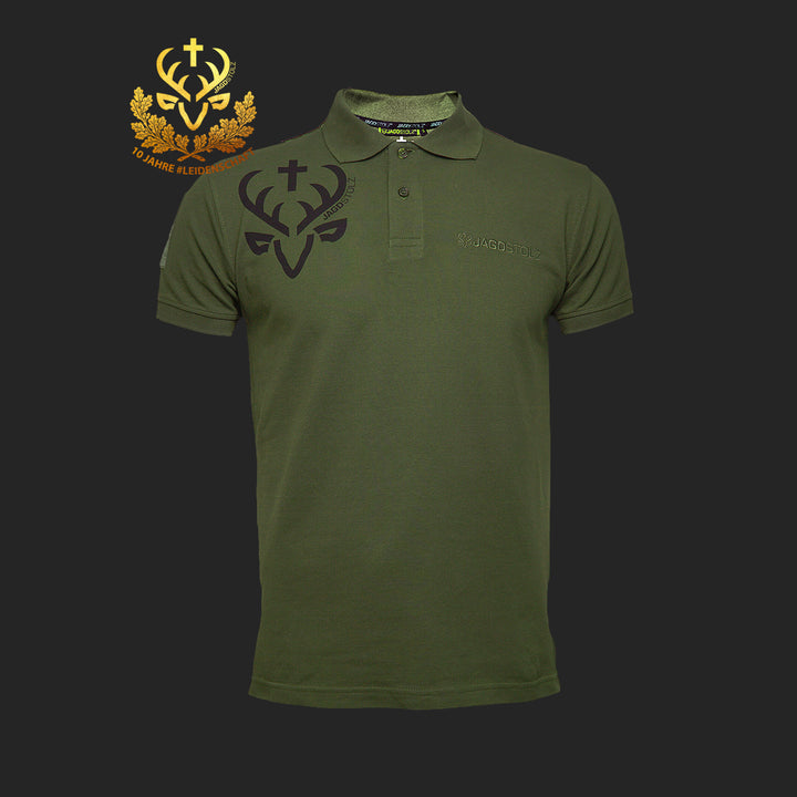 Jagdstolz Polo Oliv Logo Hirsch