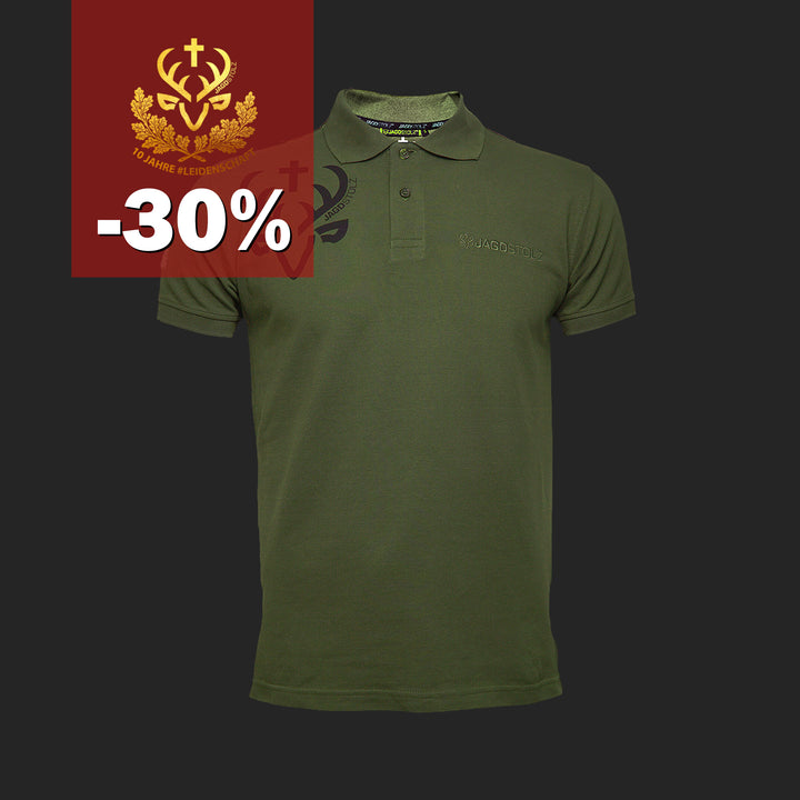 Jagdstolz Polo Oliv Logo Hirsch
