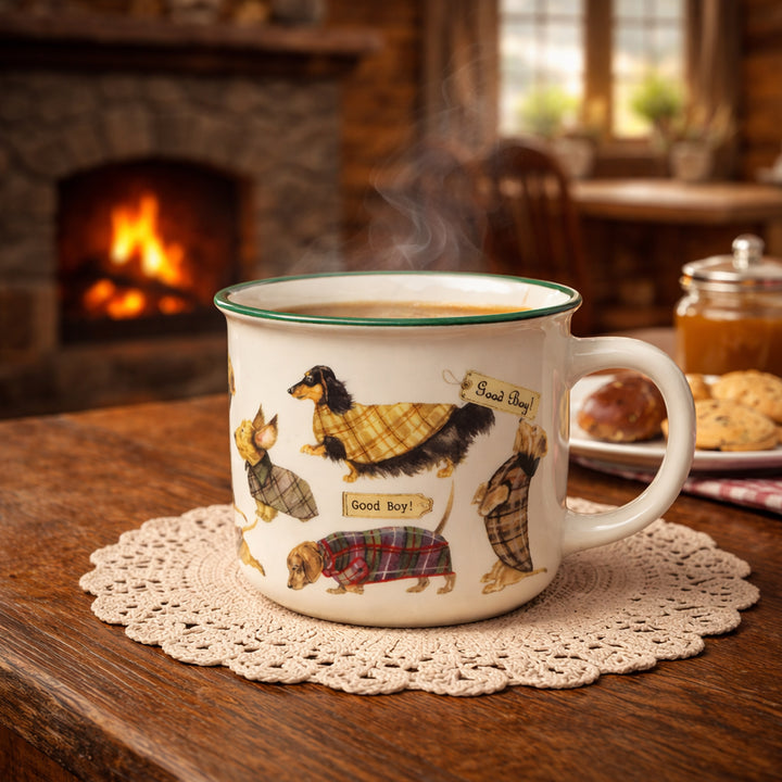 Steinguttasse mit Dackel